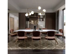 Lampadario Minimal Balance In Metallo Oro 6 Luci E Diffusori Sferici Bianchi