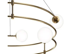 Lampadario Minimal Balance In Metallo Oro 6 Luci E Diffusori Sferici Bianchi