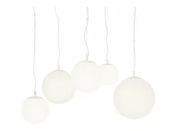 Lampadario Minimal Basic Form In Metallo Bianco 5 Luci Con Diffusori In Vetro