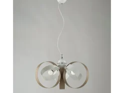 Lampadario Moderno 3 Luci Cerchi Ferro Bianco e Tortora Serie Bolla