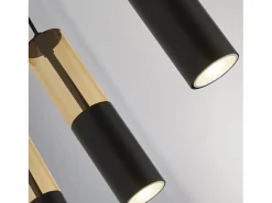Lampadario Moderno Merrygold Acciaio Nero Ambra 5 Luci Gu10