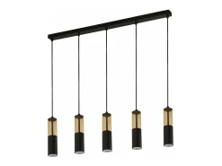 Lampadario Moderno Merrygold Acciaio Nero Ambra 5 Luci Gu10