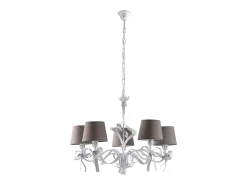 Lampadario Shabby Chic Lucy Bianco 5 Luci Paralumi Tortora BeLight