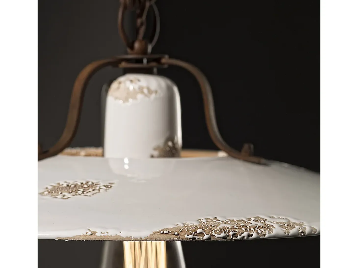 Lampadario Vintage Country Ferro E Ceramica Bianco 1 Luce E27 30Cm