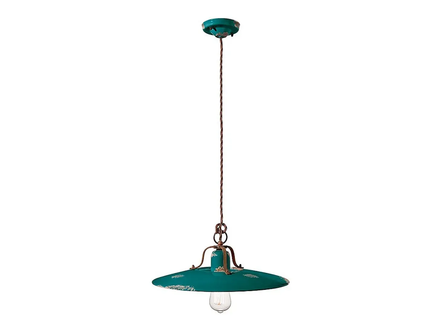Lampadario Vintage Country Ferro E Ceramica Verde 1 Luce E27