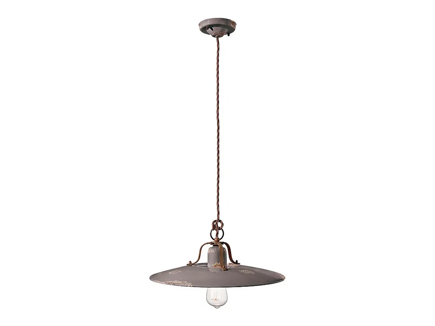Lampadario Vintage Country Ferro E Ceramica Tortora 1 Luce E27