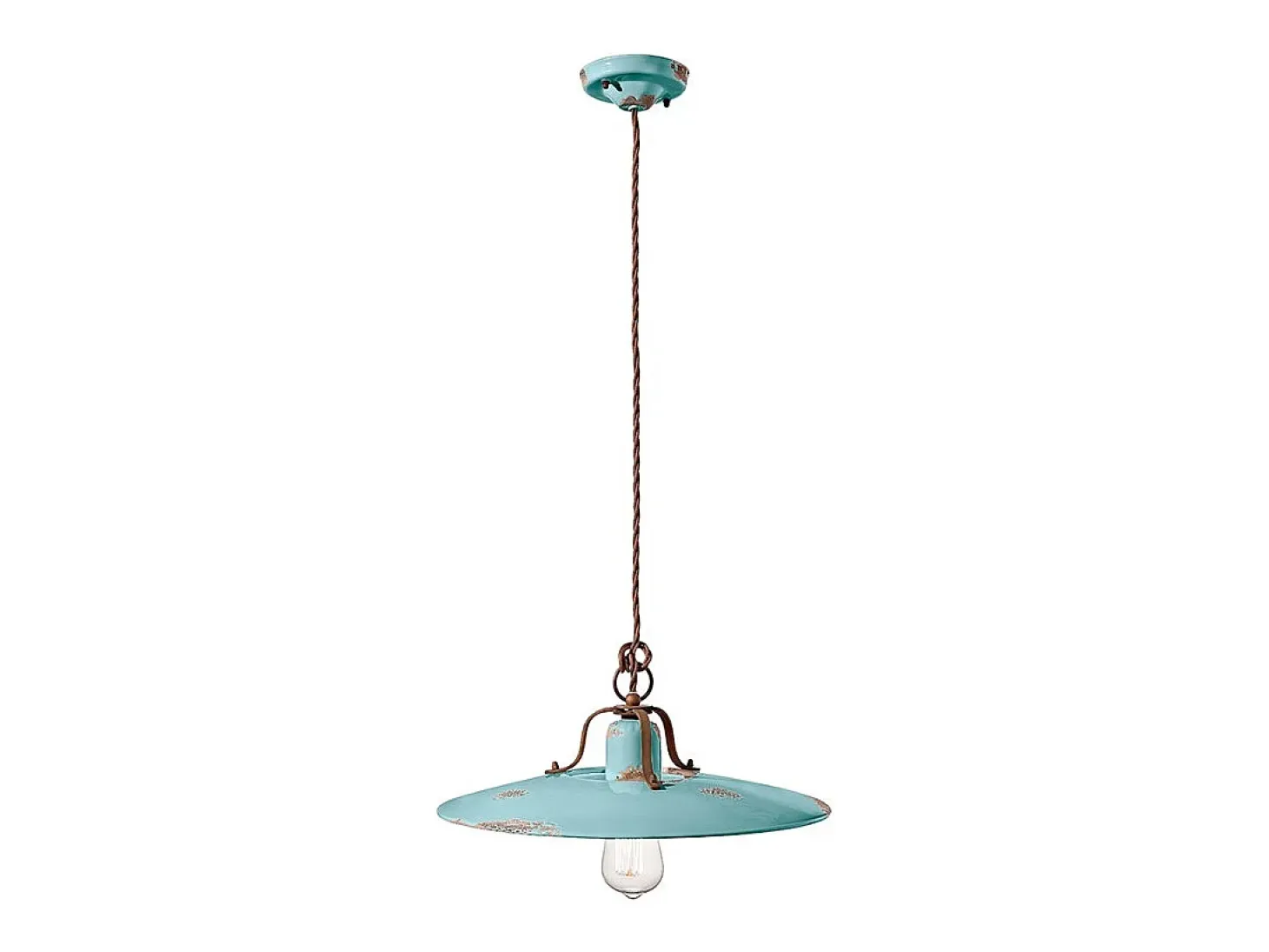 Lampadario Vintage Country Ferro E Ceramica Azzurro 1 Luce E27