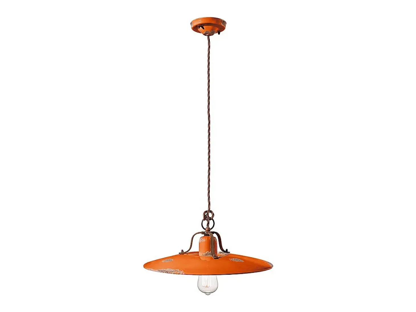 Lampadario Vintage Country Ferro E Ceramica Arancio 1 Luce E27