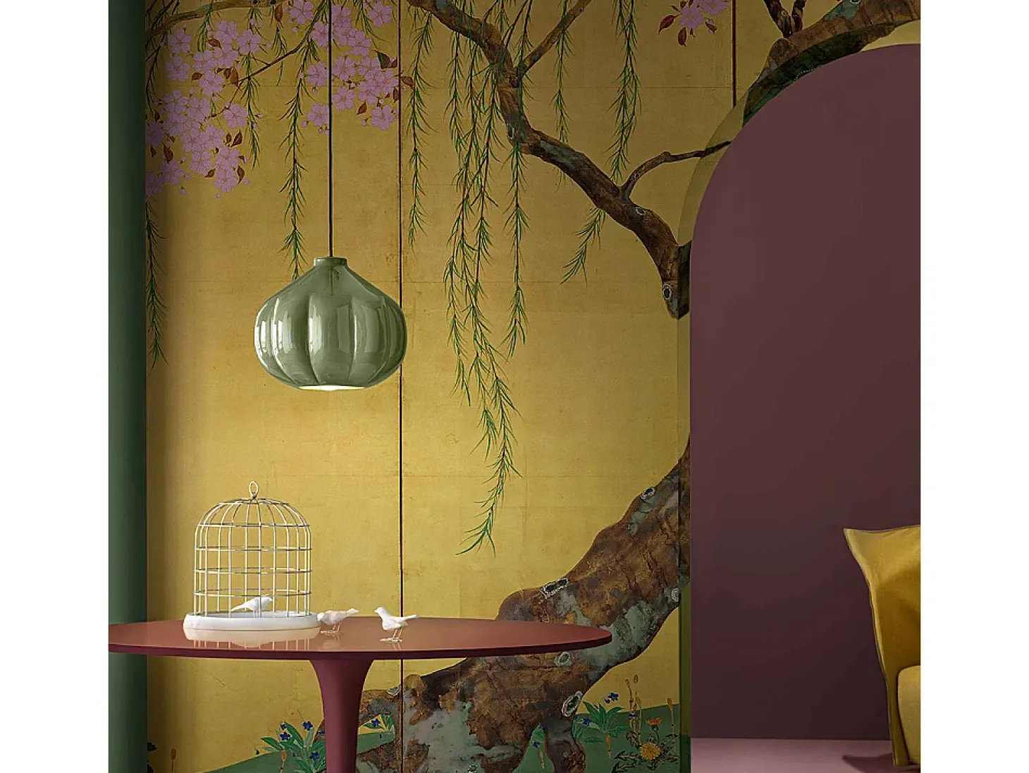 Lampadario Vintage Decò Afoxe' Ceramica Verde Salvia 1 Luce E27