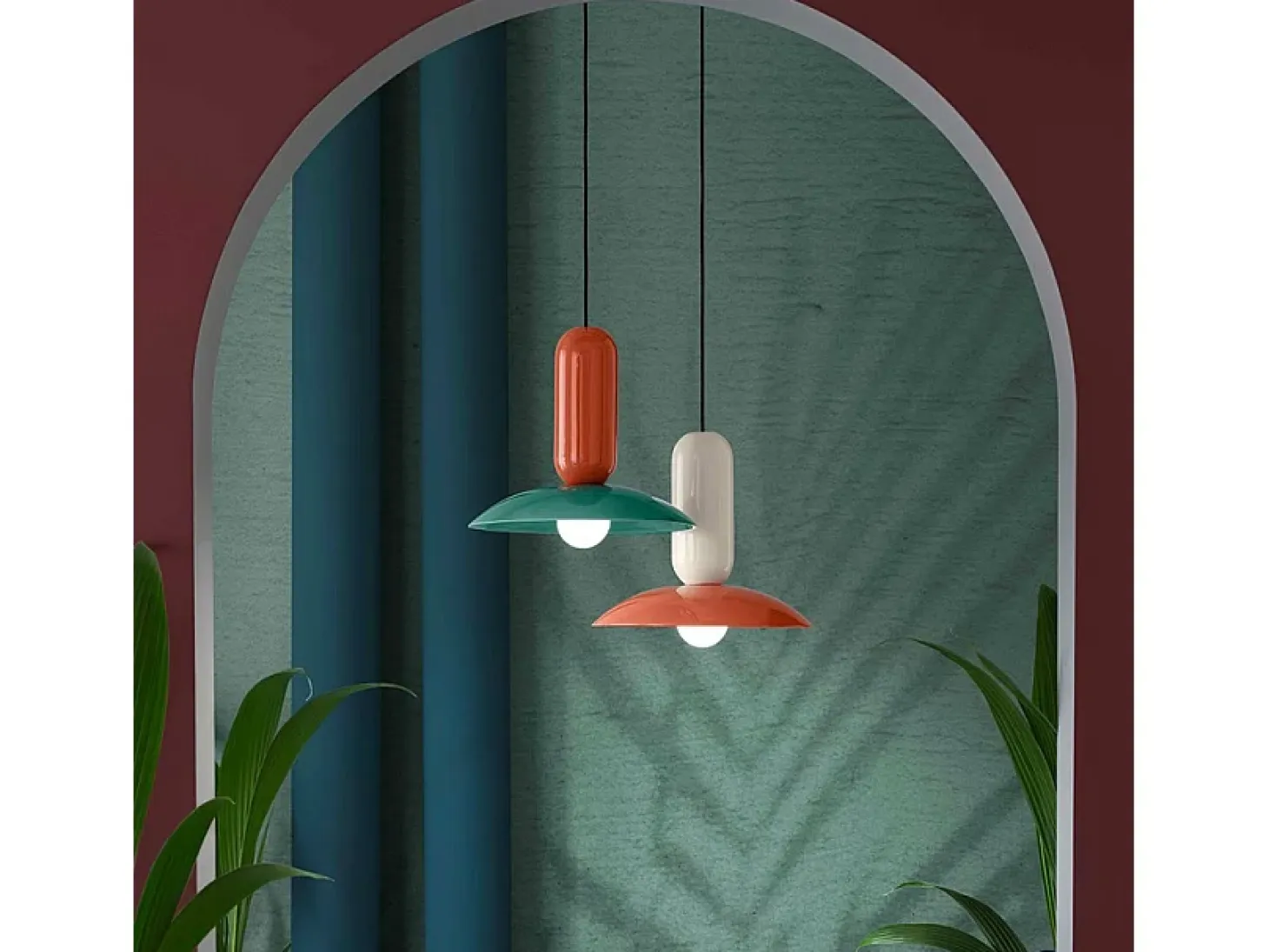 Lampadario Vintage Decò Pau Ceramica Crema E Turchese 1 Luce E27