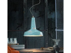 Lampadario Vintage Vague Vintage Ferro E Ceramica Azzurro 1 Luce E27 35Cm