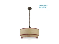 Lampara Colgante 3luces Regulable Modelo Roque Natural/rojo