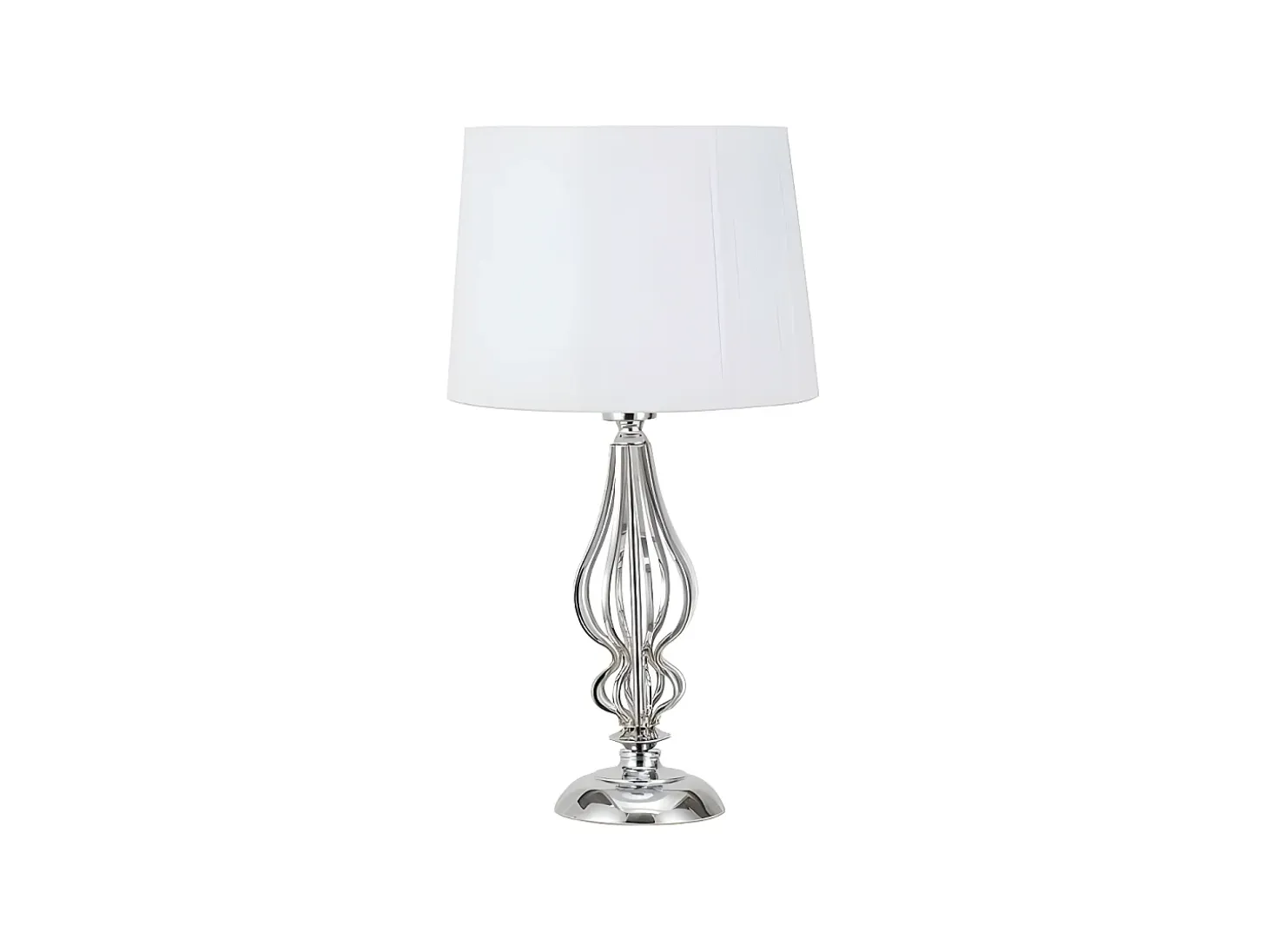 Lampara De Sobremesa Con Base Metalica Modelo Cebrano Cromo Con Pantalla