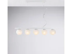 Lámpara colgante Adrian de hierro lacado blanco y cromo 5 luces L.101x14 BL278-5-BCO