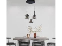 Lámpara colgante Ankara negra con cristal espejo gris rayado y cables orientables, 3 luces