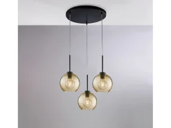 Lámpara colgante Ankara negra con cristal ámbar rayado y cables eléctricos orientables, 3 luces Ø47