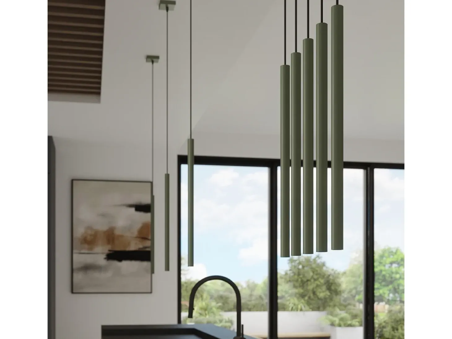 Lámpara colgante Brill moderno de acero - 1 fuentes luminosas 3000K - L.8 x A.114 cm - verde oliva
