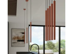 Lámpara colgante Brill moderno de acero - 3 fuentes luminosas 4000K - L.19,5 x A.104 cm - ocre rojo