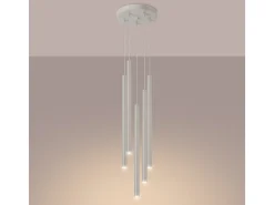Lámpara colgante Brill moderno de acero - 5 fuentes luminosas 4000K - L.25 x A.104 cm - beige