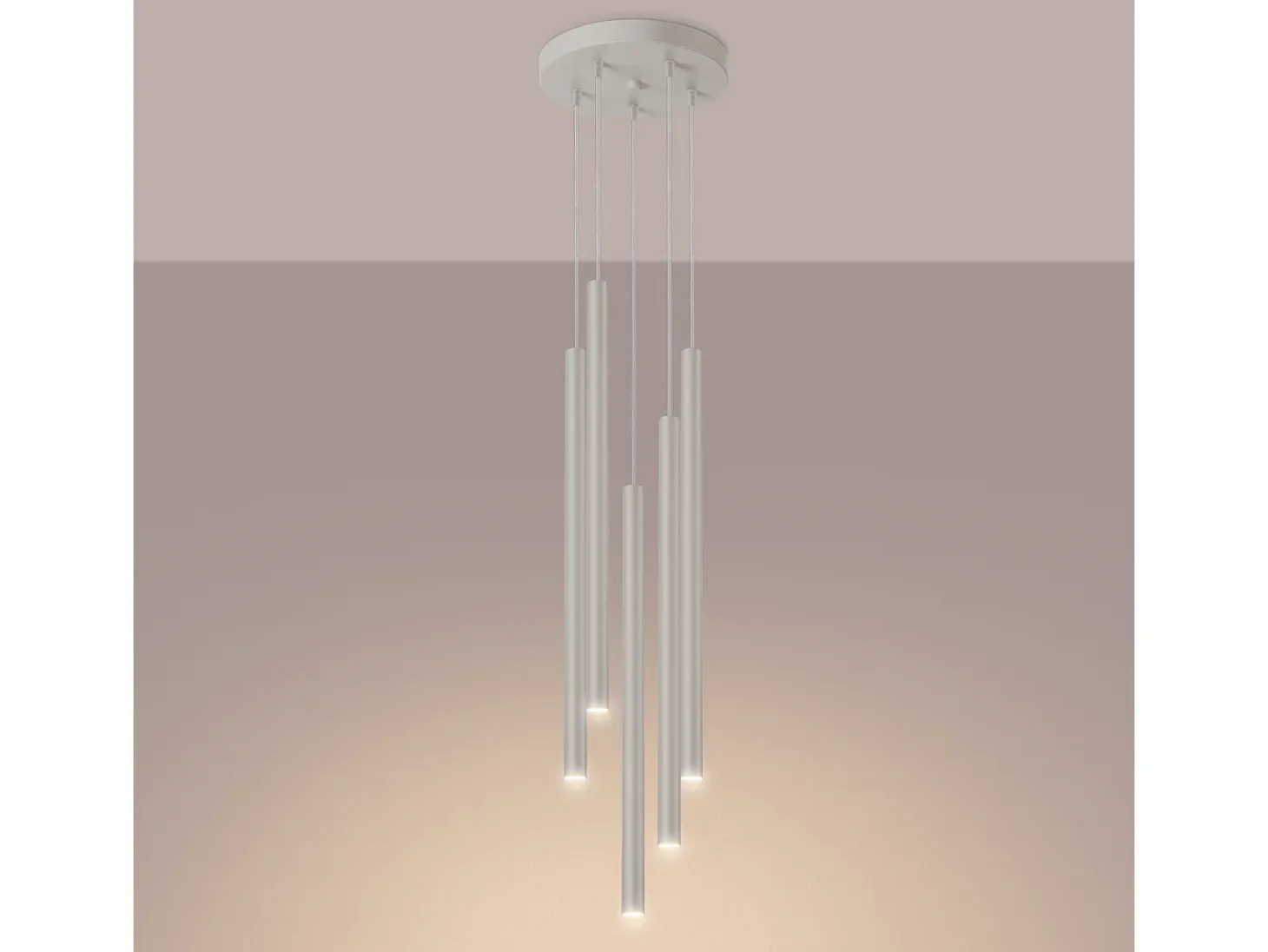 Lámpara colgante Brill moderno de acero - 5 fuentes luminosas 4000K - L.25 x A.104 cm - beige
