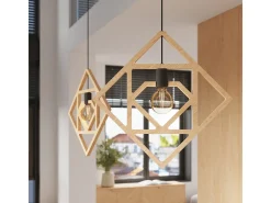 Lámpara Colgante Caro Moderno De Madera - 1 Fuentes Luminosas - L.50 X A.145 Cm - Madera Natural/Negro