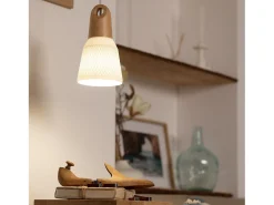 Lámpara Colgante Cerámica y Madera Retilles Blanco