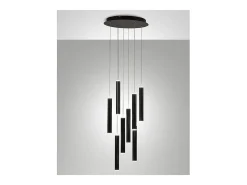 Lámpara colgante circular Fabas Luce Prado de 8 luces - LED regulable de 52 W - Rosetón redondo negro mate
