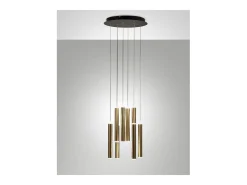 Lámpara colgante circular Fabas Luce Prado de 8 luces - LED regulable de 52 W - Rosetón redondo de latón