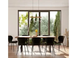 Lámpara colgante de 3 luces en madera de eucalipto y metal negro - Abby