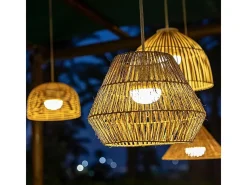 Lámpara colgante de exterior de ratán con led Sisine nature