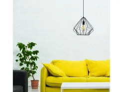 Lámpara colgante de hierro negro en forma de diamante - Diseño moderno y elegante para interiores industriales, modernos o escandinavos