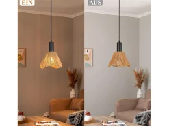 Lámpara colgante de ratán bohemio Nettlife, 1 luz - Lámpara de comedor vintage trenzada, cuerda de cáñamo, E27 (bombilla no incluida)