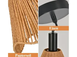 Lámpara colgante de ratán bohemio Nettlife, 1 luz - Lámpara de comedor vintage trenzada, cuerda de cáñamo, E27 (bombilla no incluida)
