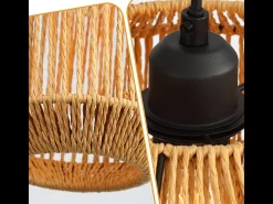 Lámpara colgante de ratán bohemio Nettlife para mesa de comedor - 3 bombillas E27, altura ajustable, estilo retro, para salón o dormitorio (bombillas no incluidas)