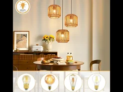 Lámpara colgante de ratán bohemio Nettlife para mesa de comedor - 3 bombillas E27, altura ajustable, estilo retro, para salón o dormitorio (bombillas no incluidas)