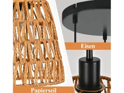 Lámpara colgante de ratán bohemio Nettlife con 3 luces - Lámpara de araña vintage de cuerda de cáñamo trenzada E27 - Iluminación (bombillas no incluidas)