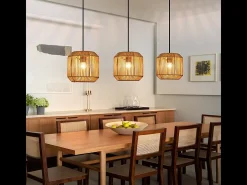 Lámpara colgante de ratán bohemio Nettlife para mesa de comedor - 3 bombillas E27, altura ajustable, estilo retro, para salón o dormitorio (bombillas no incluidas)