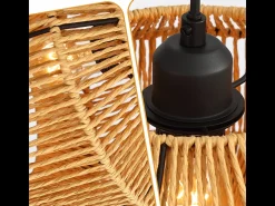 Lámpara colgante de ratán bohemio Nettlife para mesa de comedor - 3 bombillas E27, altura ajustable, estilo retro, para salón o dormitorio (bombillas no incluidas)