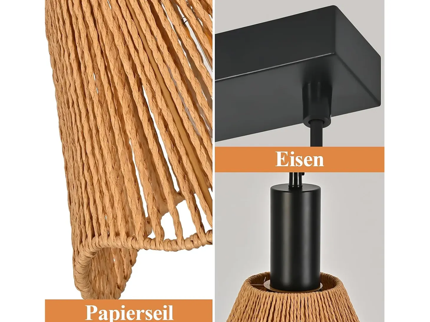 Lámpara colgante de ratán bohemio Nettlife con 3 luces - Lámpara de araña vintage de cuerda de cáñamo trenzada E27 -(bombillas no incluidas)
