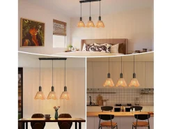 Lámpara colgante de ratán bohemio Nettlife con 3 luces - Lámpara de araña vintage de cuerda de cáñamo trenzada E27 -(bombillas no incluidas)
