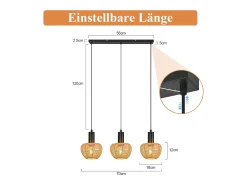 Lámpara colgante de ratán bohemio Nettlife con 3 luces - Lámpara de araña vintage de cuerda de cáñamo trenzada E27 - Iluminación (bombillas no incluidas)