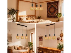 Lámpara colgante de ratán bohemio Nettlife con 3 luces - Lámpara de araña vintage de cuerda de cáñamo trenzada E27 - Iluminación (bombillas no incluidas)