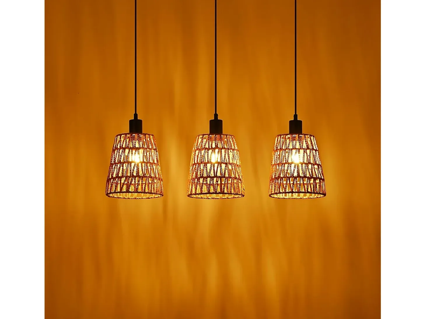 Lámpara colgante de ratán bohemio Nettlife con 3 luces - Lámpara de araña vintage de cuerda de cáñamo trenzada E27 - Iluminación para cocina(bombillas no incluidas)