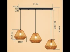 Lámpara colgante de ratán bohemio Nettlife para mesa de comedor - 3 bombillas E27, altura ajustable, estilo retro, para salón o dormitorio (bombillas no incluidas)