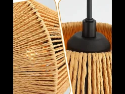 Lámpara colgante de ratán bohemio Nettlife para mesa de comedor - 3 bombillas E27, altura ajustable, estilo retro, para salón o dormitorio (bombillas no incluidas)