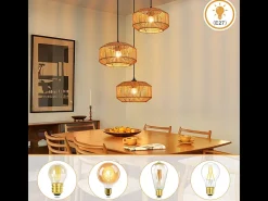 Lámpara colgante de ratán Nettlife Φ25 Lámpara colgante vintage para mesa de comedor, 1 luz, diseño retro con casquillo E27 (bombilla no incluida)