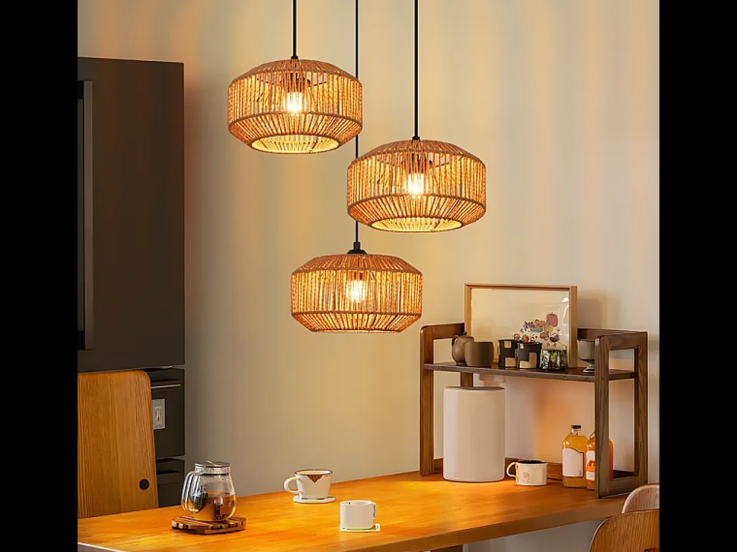 Lámpara colgante de ratán Nettlife Φ25 Lámpara colgante vintage para mesa de comedor, 1 luz, diseño retro con casquillo E27 (bombilla no incluida)