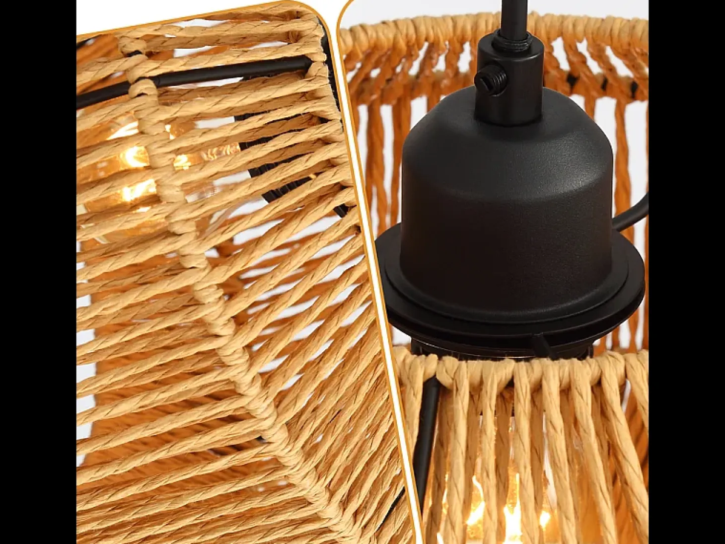 Lámpara colgante de ratán Nettlife Φ25 Lámpara colgante vintage para mesa de comedor, 1 luz, diseño retro con casquillo E27 (bombilla no incluida)