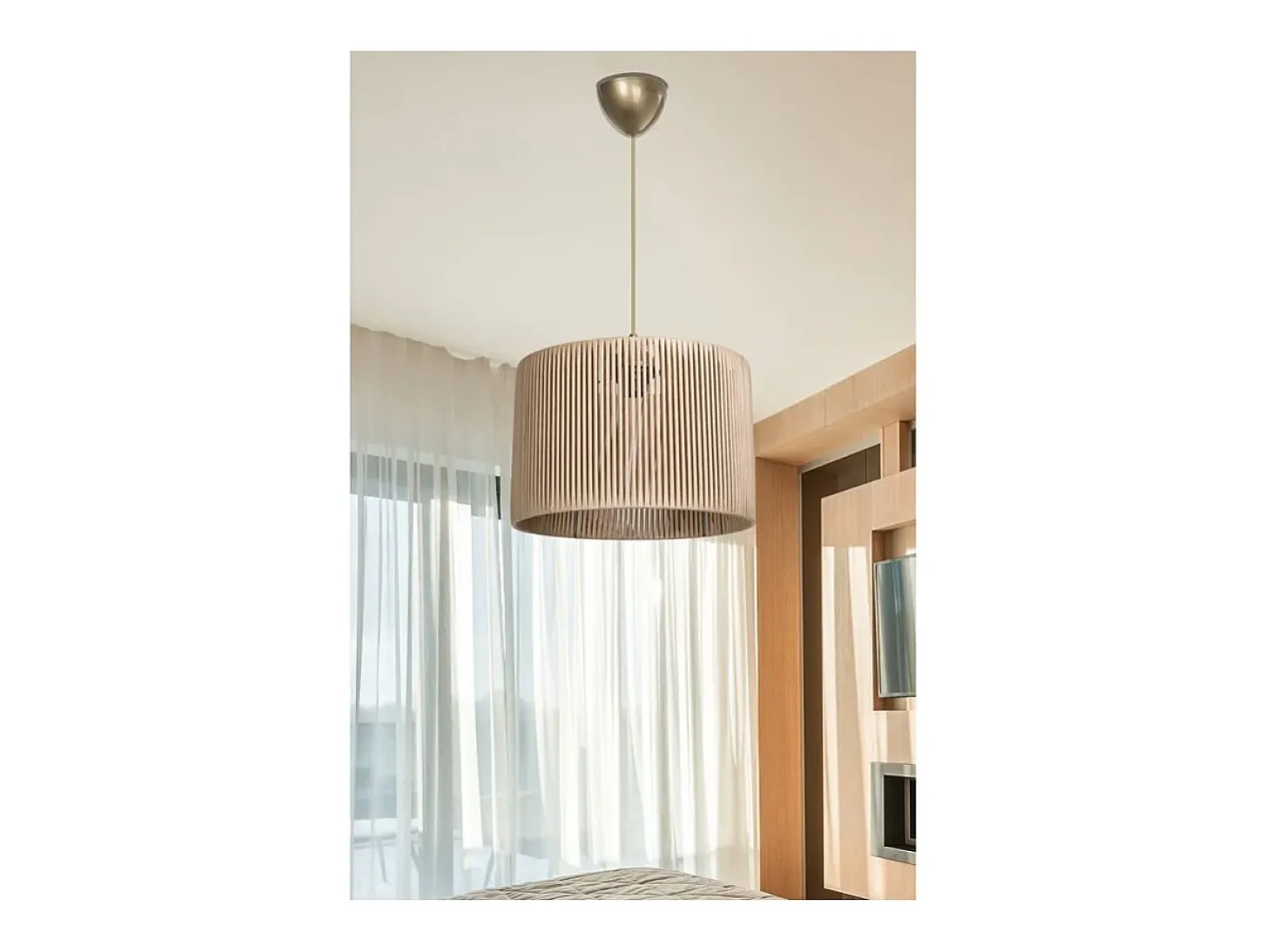 Lámpara Colgante E27 Natural D30x75cm Plafón Con Difusión Suave