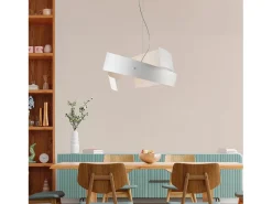 Lámpara colgante Elisa de hierro cortado a láser lacado en blanco con cable de acero orientable 3 luces 128 Ø57 BL226-3-BCO